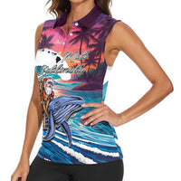 Hawaiian Mele Kalikimaka Women Sleeveless Polo Shirt Santa Claus Driving The Whale with Sunset Ocean Landscape LT03 - Polynesian Pride