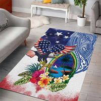 Guam and United States Together Area Rug Bald Eagle and Guam Seal with Flower and Tribal Tattoos LT03 - Polynesian Pride