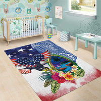 Guam and United States Together Area Rug Bald Eagle and Guam Seal with Flower and Tribal Tattoos LT03 - Polynesian Pride