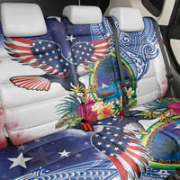 Guam and United States Together Back Car Seat Cover Bald Eagle and Guam Seal with Flower and Tribal Tattoos LT03 - Polynesian Pride