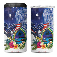 Guam and United States Together 4 in 1 Can Cooler Tumbler Bald Eagle and Guam Seal with Flower and Tribal Tattoos LT03 One Size: 16 oz Multicolor - Polynesian Pride