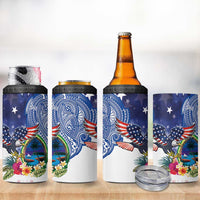 Guam and United States Together 4 in 1 Can Cooler Tumbler Bald Eagle and Guam Seal with Flower and Tribal Tattoos LT03 - Polynesian Pride
