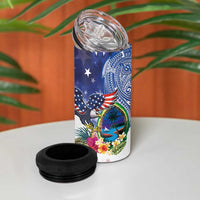 Guam and United States Together 4 in 1 Can Cooler Tumbler Bald Eagle and Guam Seal with Flower and Tribal Tattoos LT03 - Polynesian Pride