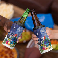 Guam and United States Together 4 in 1 Can Cooler Tumbler Bald Eagle and Guam Seal with Flower and Tribal Tattoos LT03 - Polynesian Pride