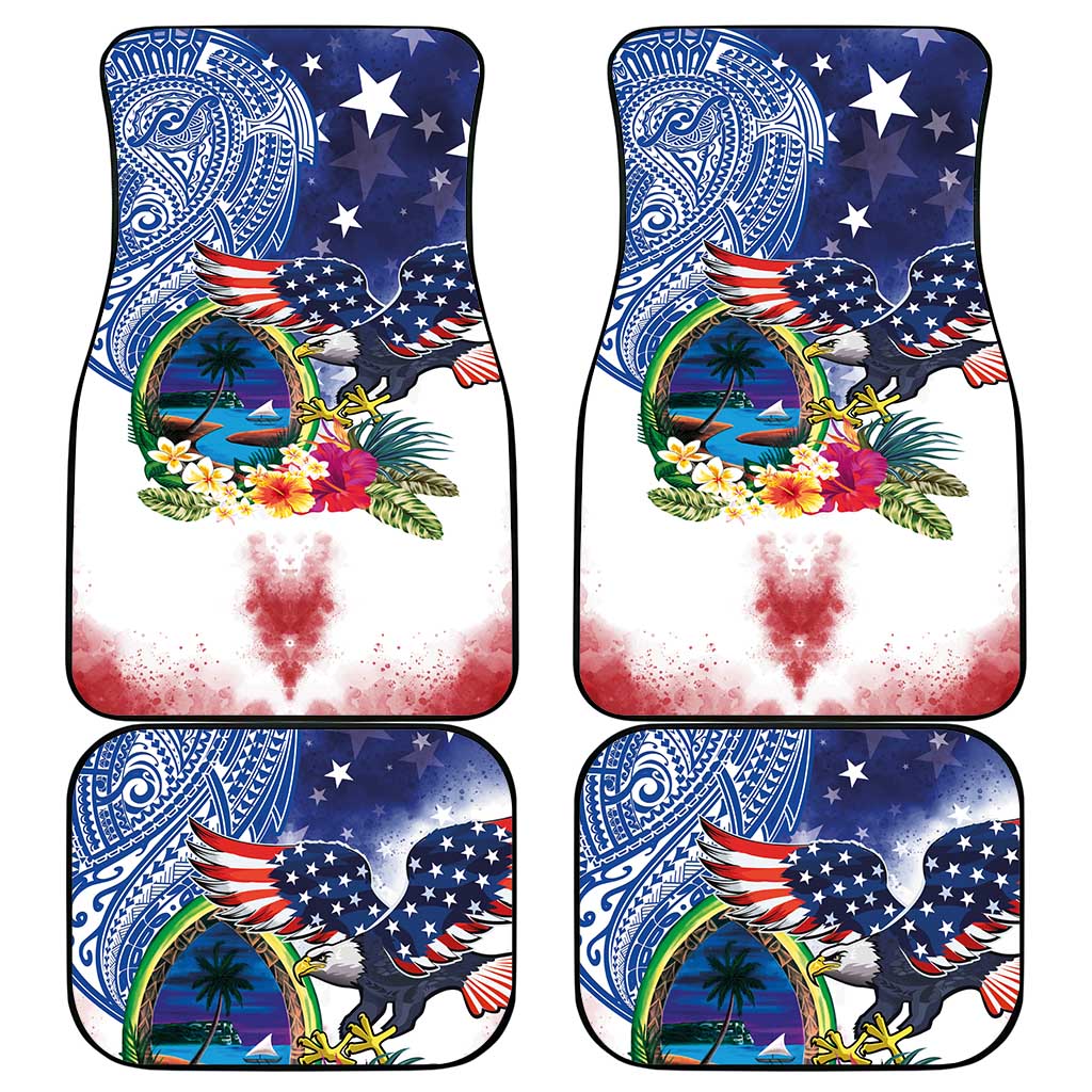 Guam and United States Together Car Mats Bald Eagle and Guam Seal with Flower and Tribal Tattoos LT03 - Polynesian Pride
