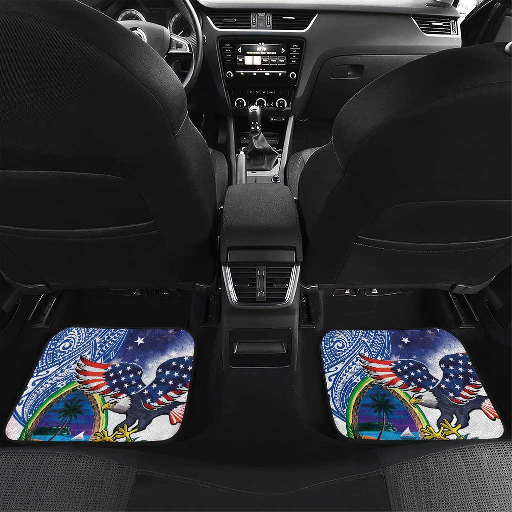 Guam and United States Together Car Mats Bald Eagle and Guam Seal with Flower and Tribal Tattoos LT03 Set 2pcs - Back Multicolor - Polynesian Pride
