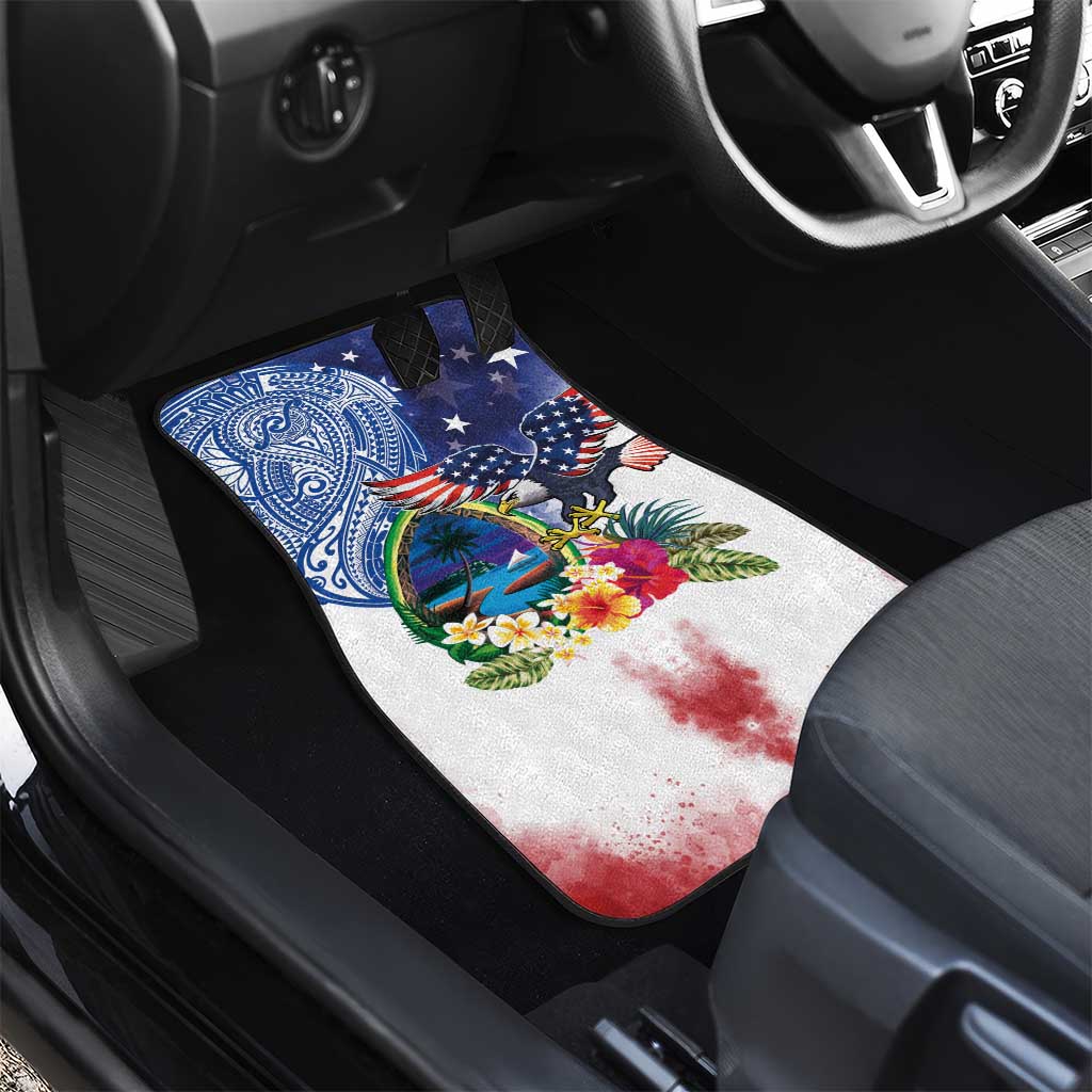 Guam and United States Together Car Mats Bald Eagle and Guam Seal with Flower and Tribal Tattoos LT03 - Polynesian Pride