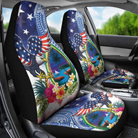 Guam and United States Together Car Seat Cover Bald Eagle and Guam Seal with Flower and Tribal Tattoos LT03 - Polynesian Pride