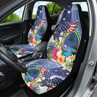 Guam and United States Together Car Seat Cover Bald Eagle and Guam Seal with Flower and Tribal Tattoos LT03 - Polynesian Pride