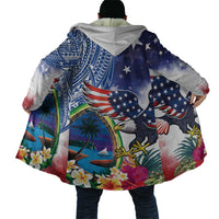 Guam and United States Together Cloak Bald Eagle and Guam Seal with Flower and Tribal Tattoos - Polynesian Pride