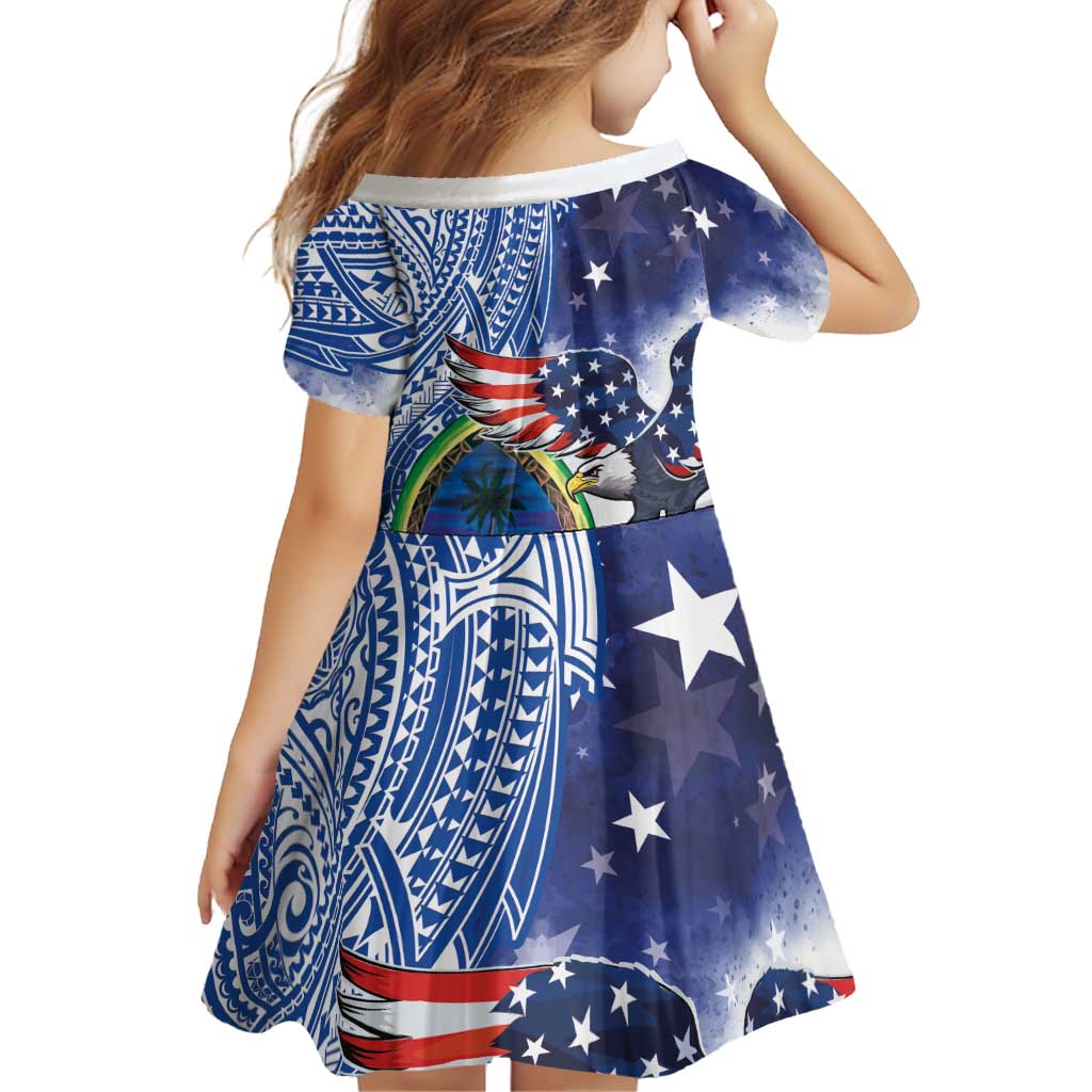 Guam and United States Together Family Matching Off Shoulder Maxi Dress and Hawaiian Shirt Bald Eagle and Guam Seal with Flower and Tribal Tattoos LT03 - Polynesian Pride