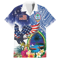 Guam and United States Together Family Matching Off Shoulder Maxi Dress and Hawaiian Shirt Bald Eagle and Guam Seal with Flower and Tribal Tattoos LT03 Dad's Shirt - Short Sleeve Multicolor - Polynesian Pride