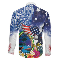 Guam and United States Together Family Matching Puletasi and Hawaiian Shirt Bald Eagle and Guam Seal with Flower and Tribal Tattoos LT03 - Polynesian Pride