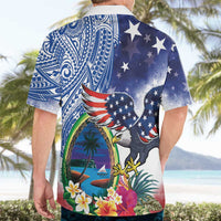 Guam and United States Together Hawaiian Shirt Bald Eagle and Guam Seal with Flower and Tribal Tattoos LT03 - Polynesian Pride