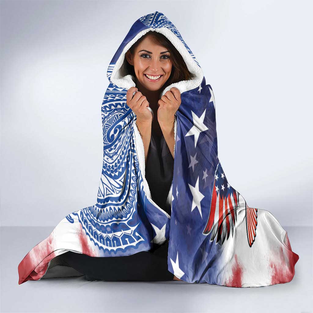 Guam and United States Together Hooded Blanket Bald Eagle and Guam Seal with Flower and Tribal Tattoos LT03 - Polynesian Pride
