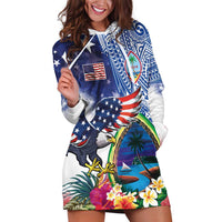 Guam and United States Together Hoodie Dress Bald Eagle and Guam Seal with Flower and Tribal Tattoos LT03 Multicolor - Polynesian Pride