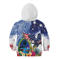 Guam and United States Together Kid Hoodie Bald Eagle and Guam Seal with Flower and Tribal Tattoos LT03 - Polynesian Pride