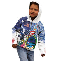 Guam and United States Together Kid Hoodie Bald Eagle and Guam Seal with Flower and Tribal Tattoos LT03 - Polynesian Pride