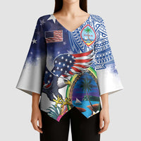 Guam and United States Together Kimono Sleeve Blouse Bald Eagle and Guam Seal with Flower and Tribal Tattoos LT03 - Polynesian Pride