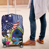 Guam and United States Together Luggage Cover Bald Eagle and Guam Seal with Flower and Tribal Tattoos LT03 Multicolor - Polynesian Pride