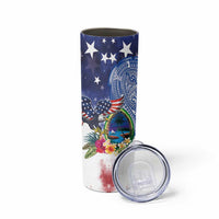 Guam and United States Together Skinny Tumbler Bald Eagle and Guam Seal with Flower and Tribal Tattoos LT03 - Polynesian Pride