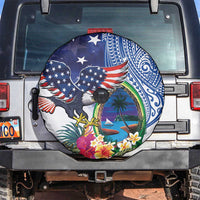 Guam and United States Together Spare Tire Cover Bald Eagle and Guam Seal with Flower and Tribal Tattoos LT03 Multicolor - Polynesian Pride