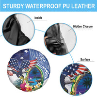 Guam and United States Together Spare Tire Cover Bald Eagle and Guam Seal with Flower and Tribal Tattoos LT03 - Polynesian Pride