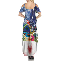 Guam and United States Together Summer Maxi Dress Bald Eagle and Guam Seal with Flower and Tribal Tattoos LT03 - Polynesian Pride