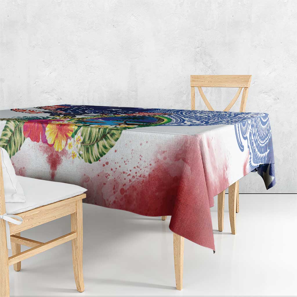Guam and United States Together Tablecloth Bald Eagle and Guam Seal with Flower and Tribal Tattoos - Polynesian Pride