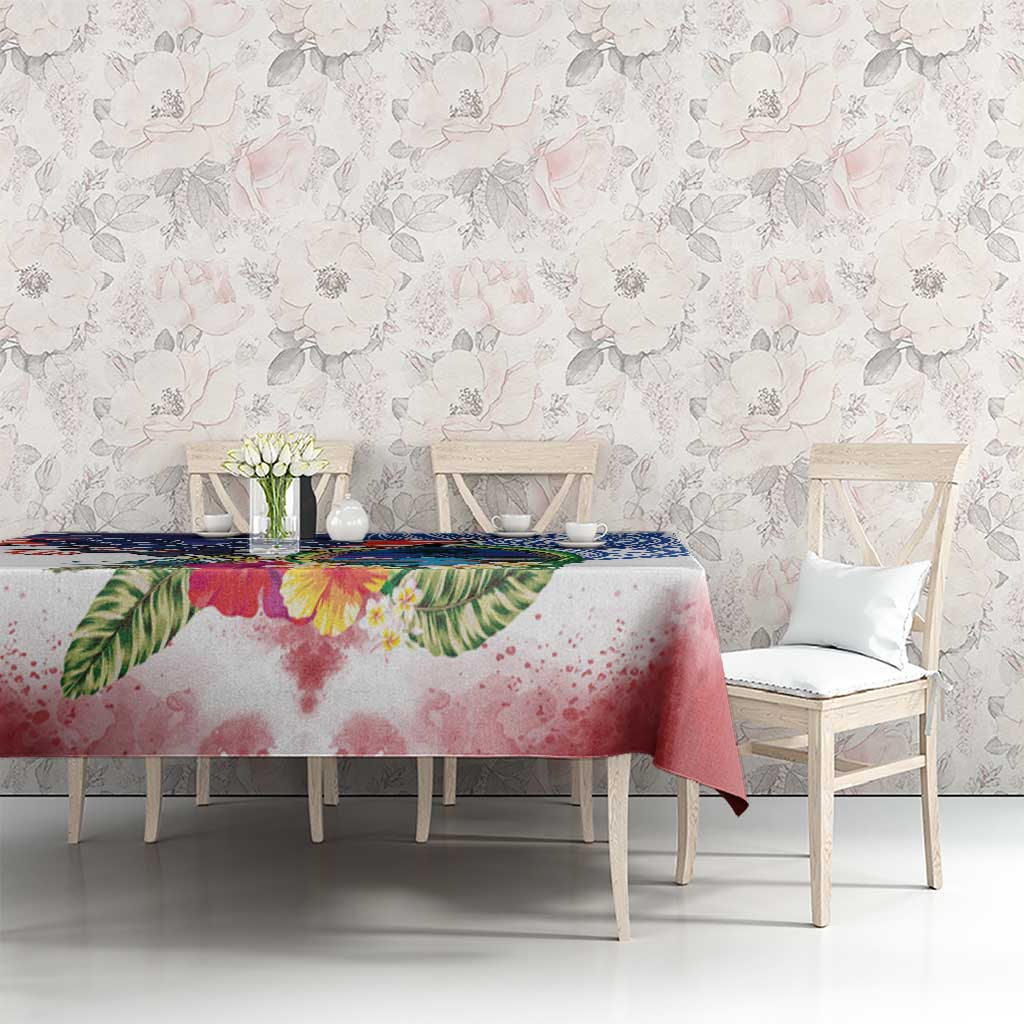 Guam and United States Together Tablecloth Bald Eagle and Guam Seal with Flower and Tribal Tattoos - Polynesian Pride