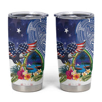 Guam and United States Together Tumbler Cup Bald Eagle and Guam Seal with Flower and Tribal Tattoos LT03 Multicolor - Polynesian Pride