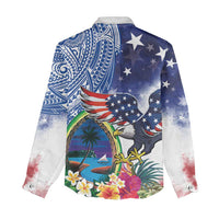 Guam and United States Together Women Casual Shirt Bald Eagle and Guam Seal with Flower and Tribal Tattoos LT03 - Polynesian Pride