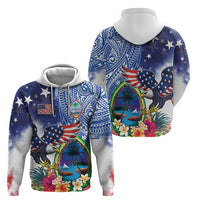Guam and United States Together Zip Hoodie Bald Eagle and Guam Seal with Flower and Tribal Tattoos LT03 - Polynesian Pride