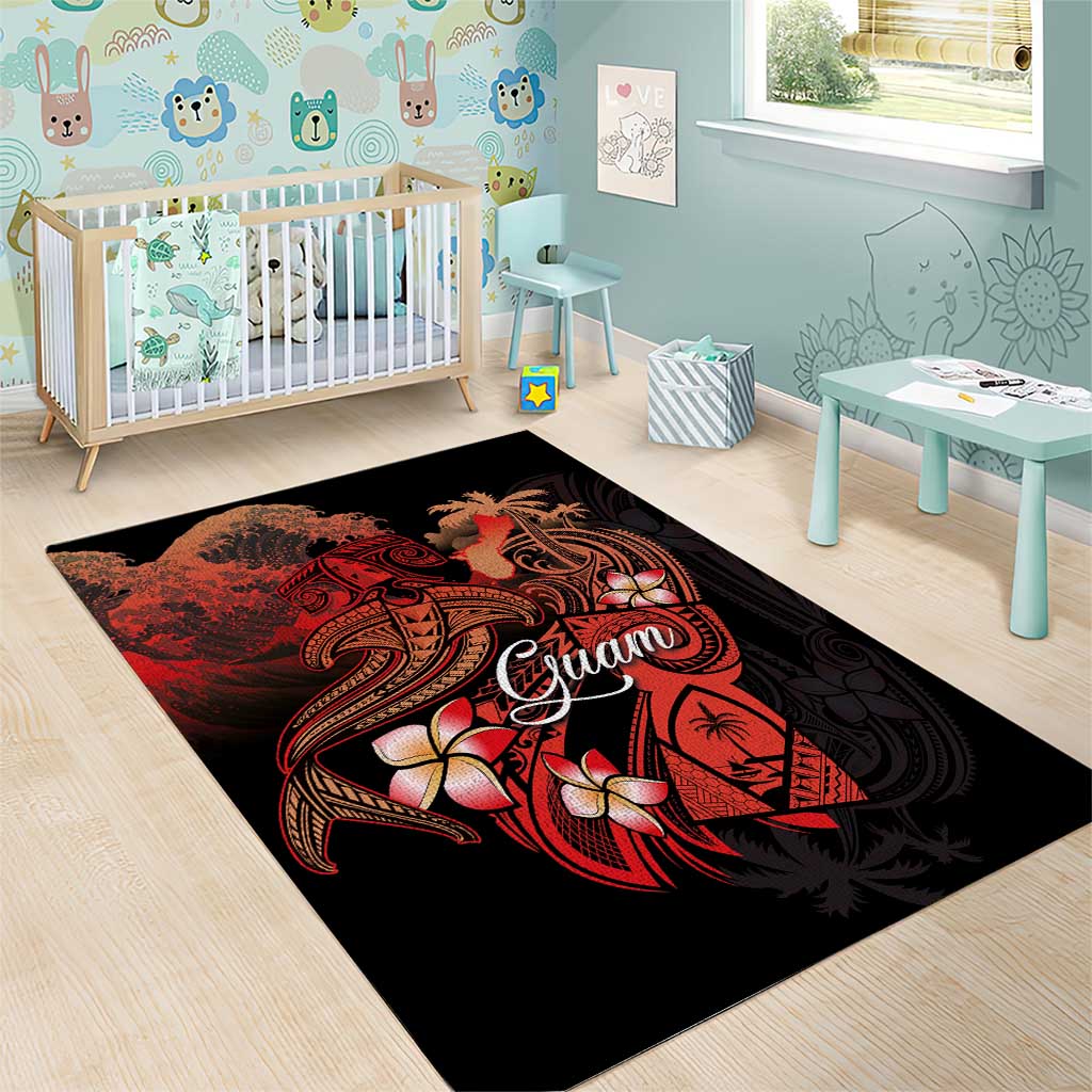 Guam Tribal Chamorro Area Rug Polynesian Shark with Plumeria and Sea Vibe - Polynesian Pride
