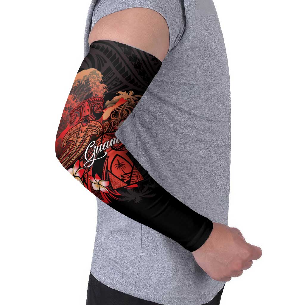 Guam Tribal Chamorro Arm Sleeves Polynesian Shark with Plumeria and Sea Vibe - Polynesian Pride