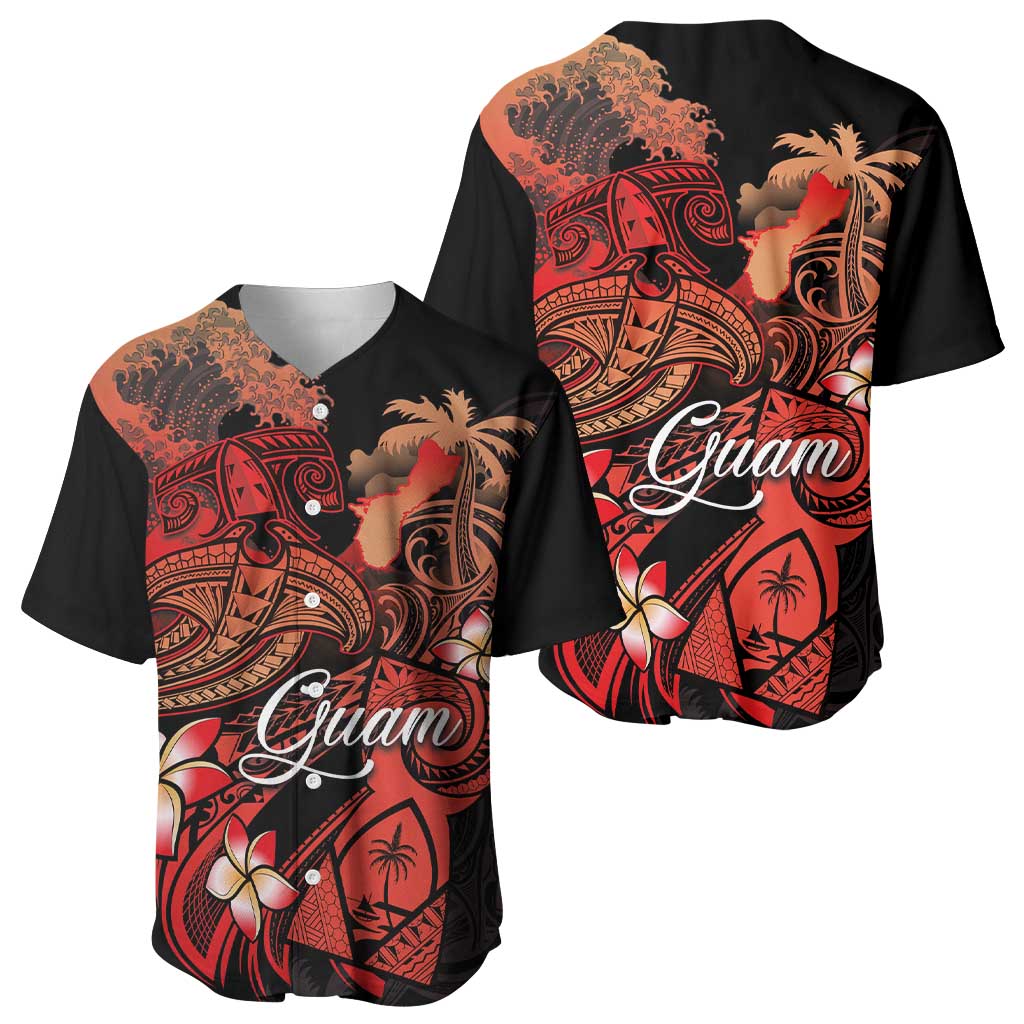 Guam Tribal Chamorro Baseball Jersey Polynesian Shark with Plumeria and Sea Vibe - Polynesian Pride