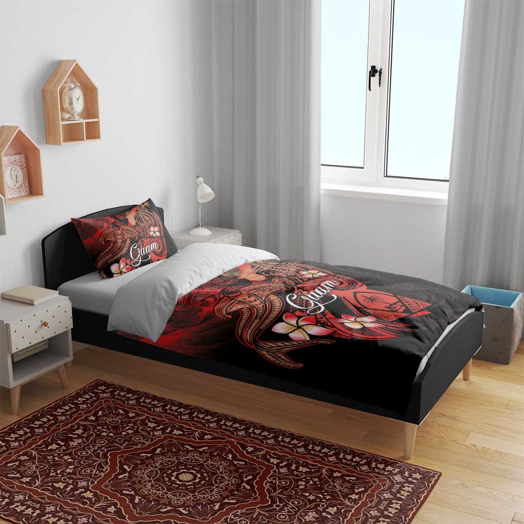 Guam Tribal Chamorro Bedding Set Polynesian Shark with Plumeria and Sea Vibe - Polynesian Pride