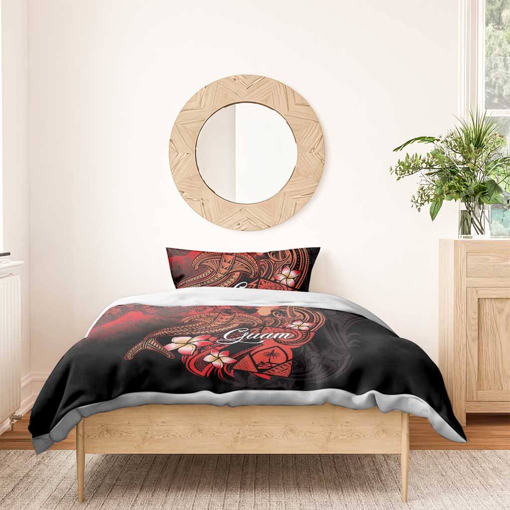 Guam Tribal Chamorro Bedding Set Polynesian Shark with Plumeria and Sea Vibe - Polynesian Pride