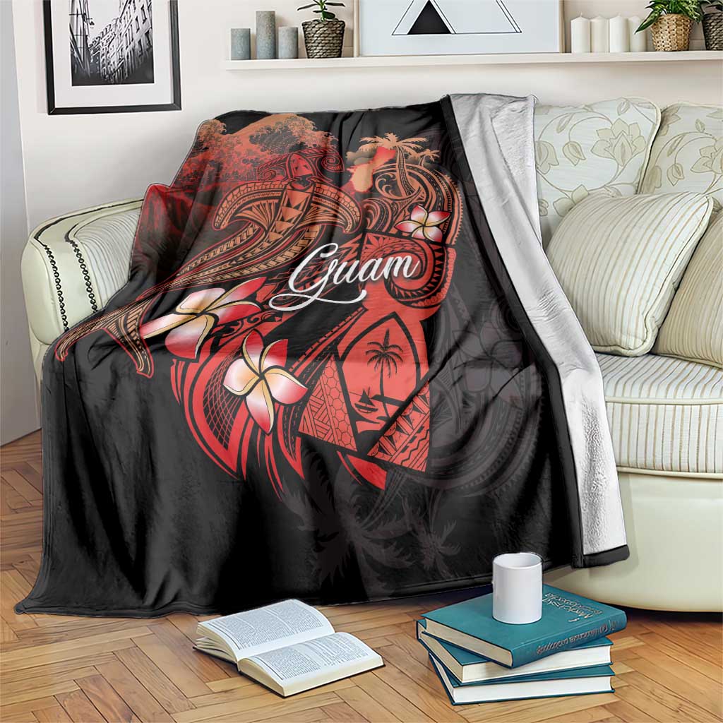 Guam Tribal Chamorro Blanket Polynesian Shark with Plumeria and Sea Vibe - Polynesian Pride