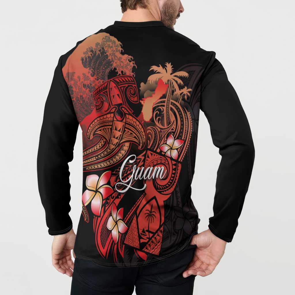 Guam Tribal Chamorro Button Sweatshirt Polynesian Shark with Plumeria and Sea Vibe - Polynesian Pride