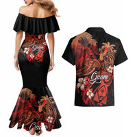Guam Tribal Chamorro Couples Matching Mermaid Dress and Hawaiian Shirt Polynesian Shark with Plumeria and Sea Vibe LT03 - Polynesian Pride