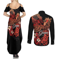Guam Tribal Chamorro Couples Matching Summer Maxi Dress and Long Sleeve Button Shirt Polynesian Shark with Plumeria and Sea Vibe LT03 - Polynesian Pride