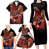 Guam Tribal Chamorro Family Matching Long Sleeve Bodycon Dress and Hawaiian Shirt Polynesian Shark with Plumeria and Sea Vibe LT03 - Polynesian Pride