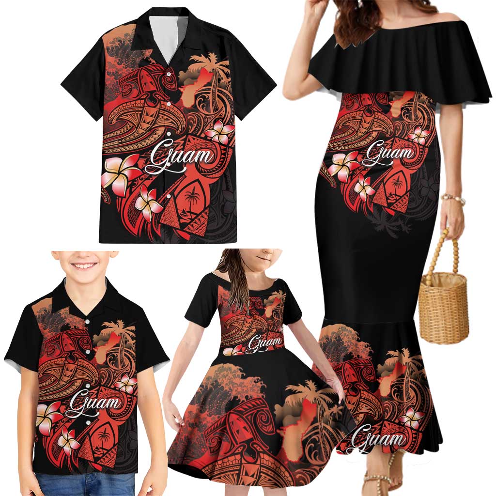 Guam Tribal Chamorro Family Matching Mermaid Dress and Hawaiian Shirt Polynesian Shark with Plumeria and Sea Vibe LT03 - Polynesian Pride