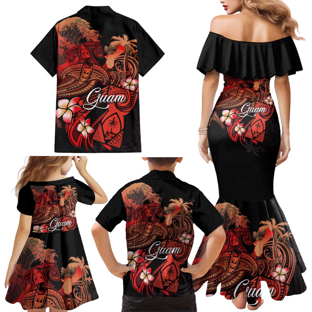 Guam Tribal Chamorro Family Matching Mermaid Dress and Hawaiian Shirt Polynesian Shark with Plumeria and Sea Vibe LT03 - Polynesian Pride
