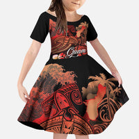 Guam Tribal Chamorro Family Matching Off Shoulder Maxi Dress and Hawaiian Shirt Polynesian Shark with Plumeria and Sea Vibe LT03 Daughter's Dress Black - Polynesian Pride