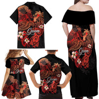 Guam Tribal Chamorro Family Matching Off Shoulder Maxi Dress and Hawaiian Shirt Polynesian Shark with Plumeria and Sea Vibe LT03 - Polynesian Pride