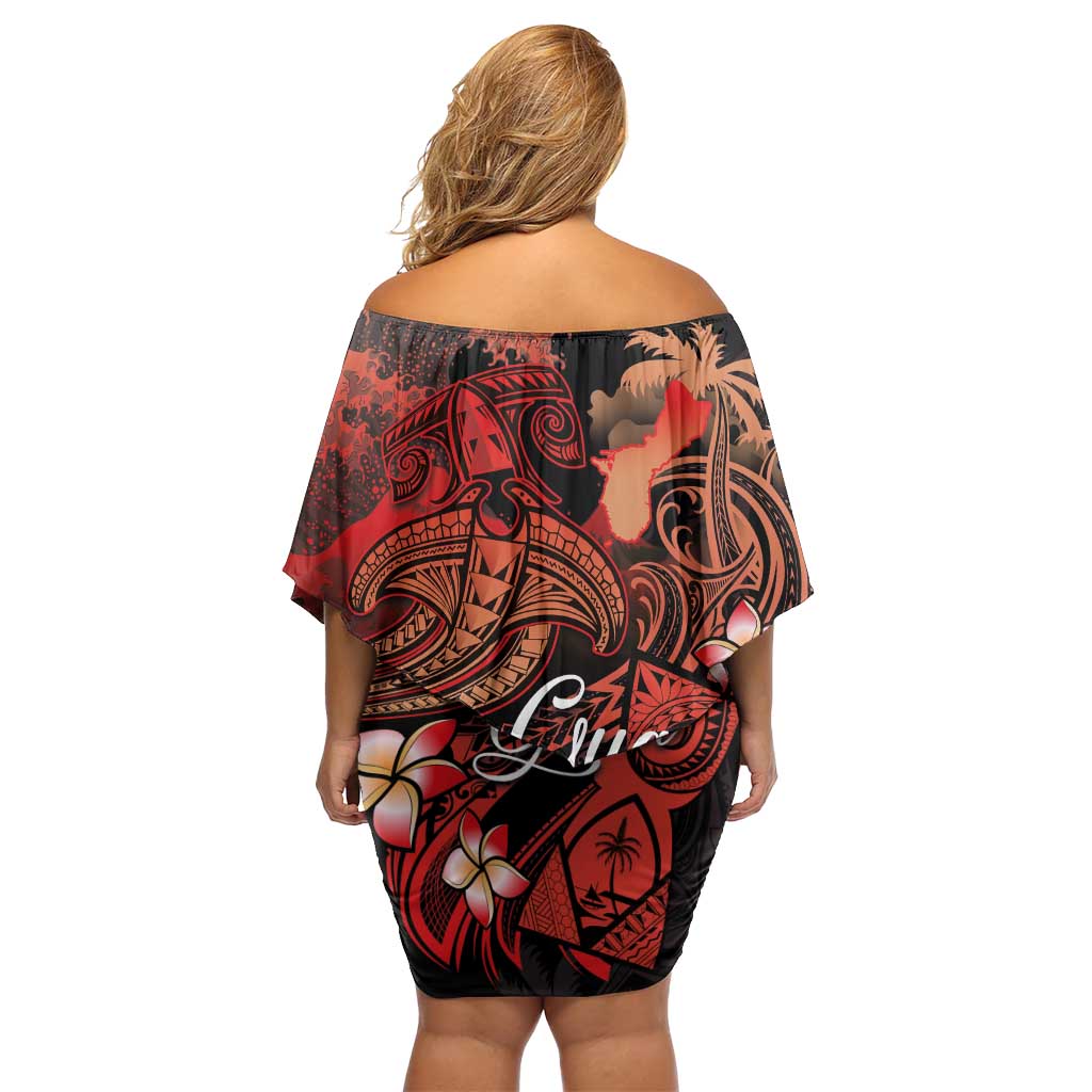 Guam Tribal Chamorro Family Matching Off Shoulder Short Dress and Hawaiian Shirt Polynesian Shark with Plumeria and Sea Vibe LT03 - Polynesian Pride