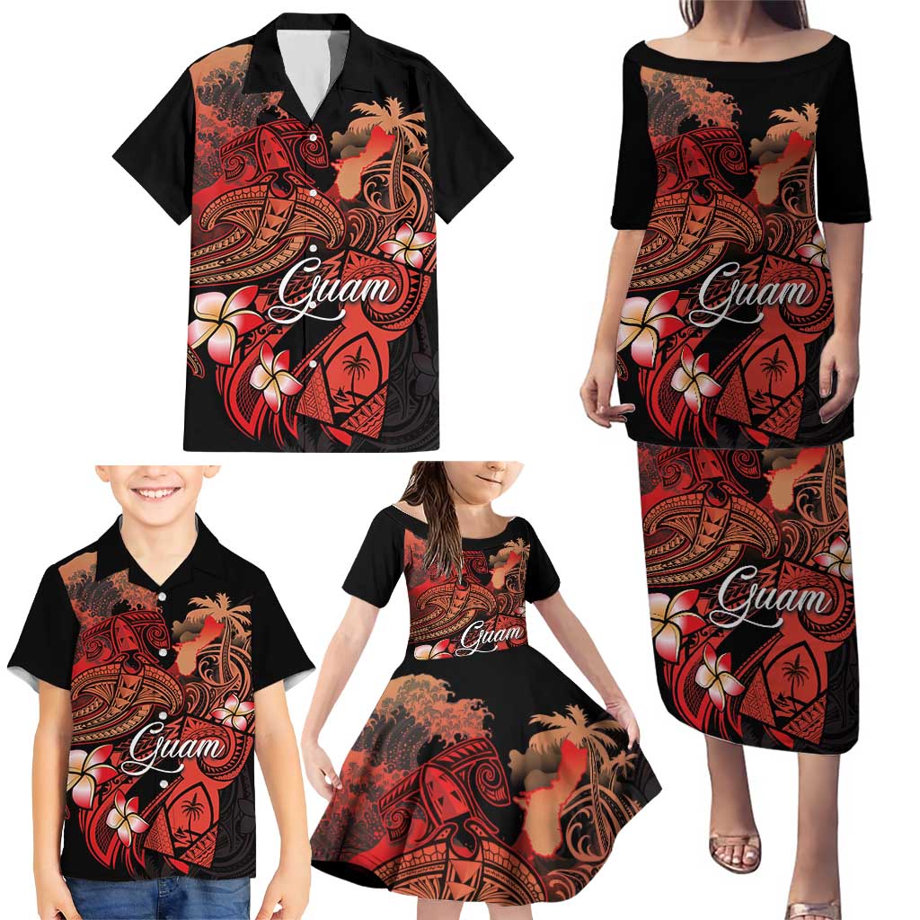 Guam Tribal Chamorro Family Matching Puletasi and Hawaiian Shirt Polynesian Shark with Plumeria and Sea Vibe - Polynesian Pride