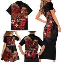 Guam Tribal Chamorro Family Matching Short Sleeve Bodycon Dress and Hawaiian Shirt Polynesian Shark with Plumeria and Sea Vibe LT03 - Polynesian Pride